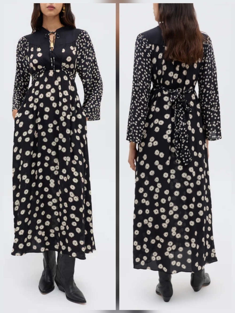 Rixo Anela Tie Neck Dress  V-neck Long Sleeves Size 2